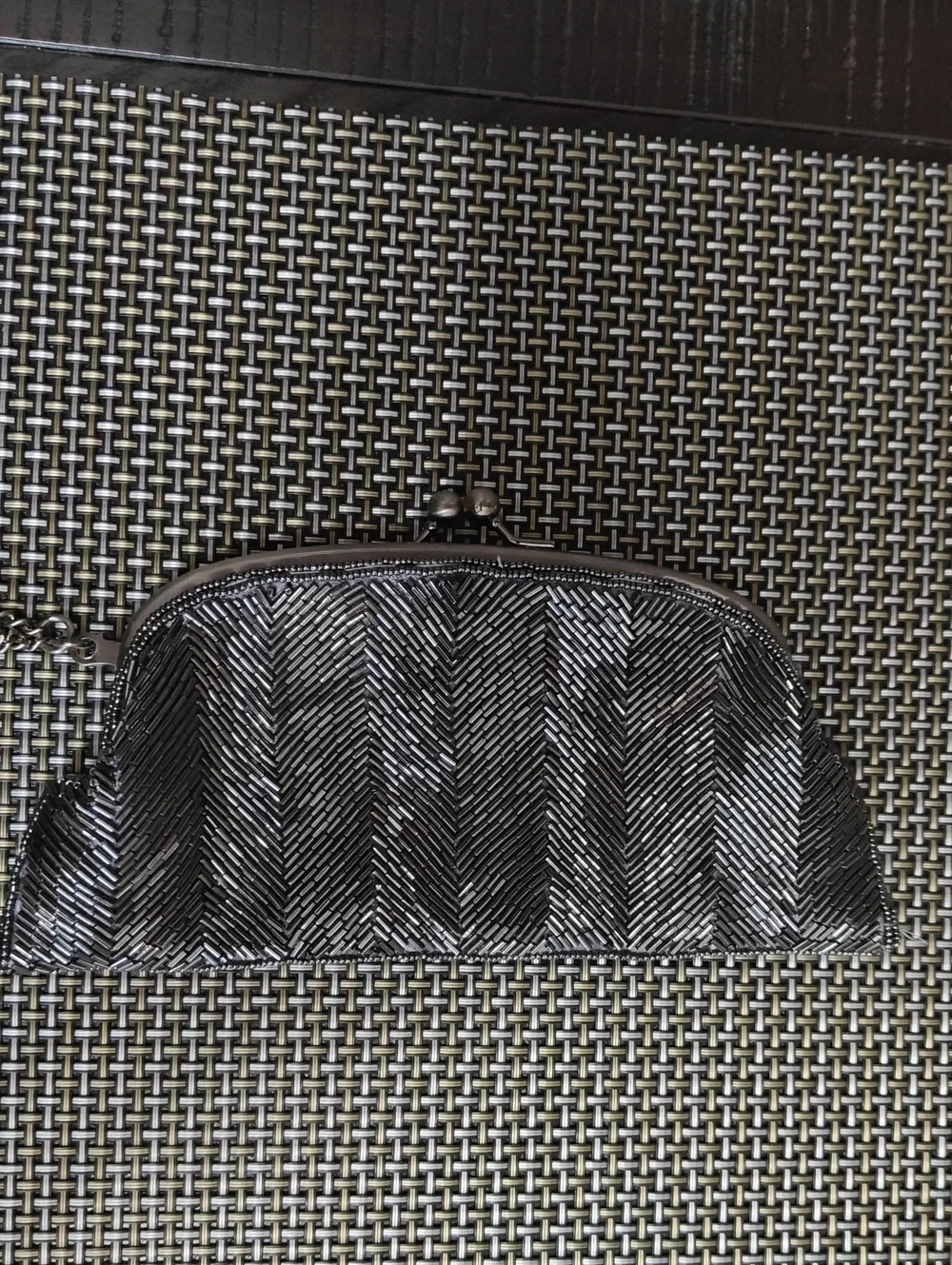 Black Metallic Chevron  Clutch Bag From The Limited